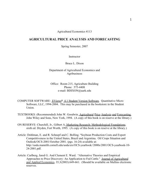 Agricultural Price Analysis Agricultural Price Analysis