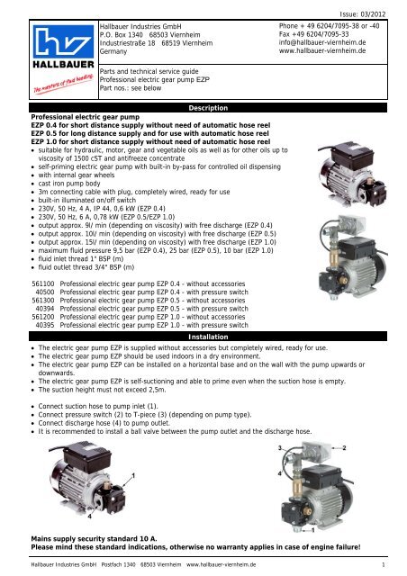 Electric gear oil pump EZP - Hallbauer Viernheim