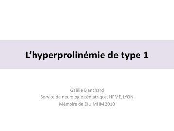 HyperprolinÃ©mie de type 1 - SFEIM