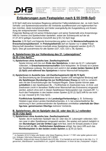 Erläuterungen zum Festspielen nach § 55 DHB-SpO...