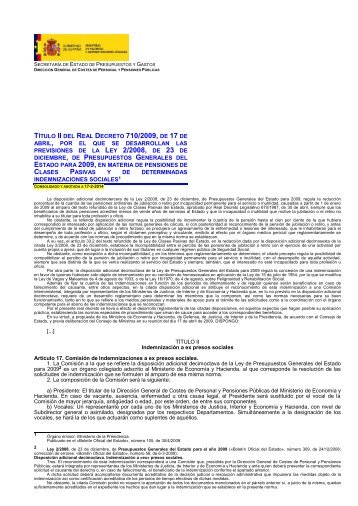 Título II del Real Decreto 710/2009, de 17 de abril ... - Clases Pasivas