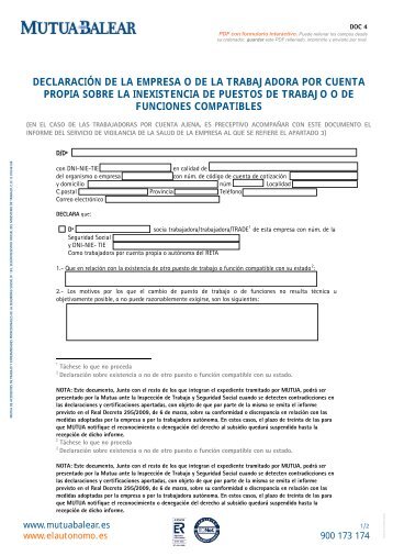 declaraciÃ³n de la empresa o de la trabajadora por ... - Mutua Balear