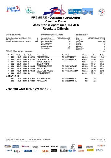 RÃ©sultats Officiels - Ski Morbier Bellefontaine Morez