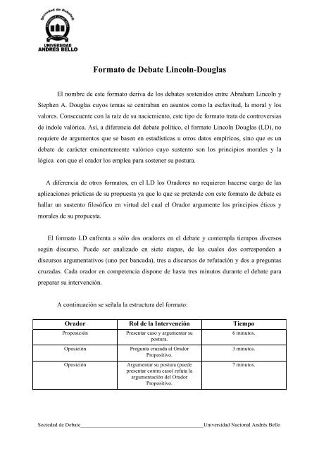 Formato de Debate Lincoln-Douglas - Universidad AndrÃ©s Bello