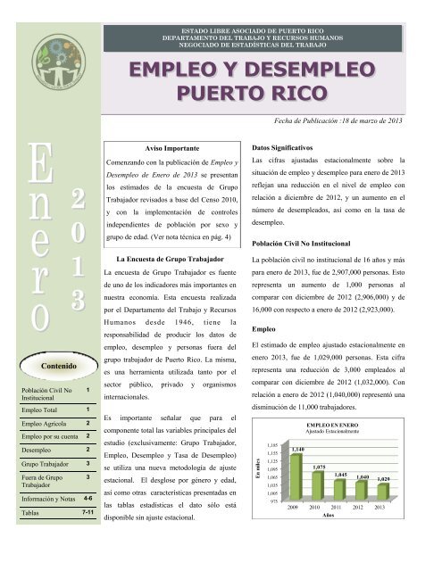 empleo y desempleo en puerto rico enero 2013 - Departamento del ...