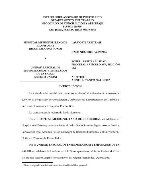 estado libre asociado de puerto rico departamento del trabajo ...