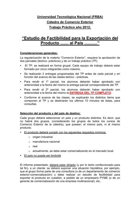 Estudio de Factibilidad para la ExportaciÃ³n del Producto ....... al PaÃ­s