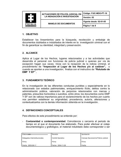 Manejo de Documentos PJIC-MDO-PT-18 ... - Criminalistica-odg