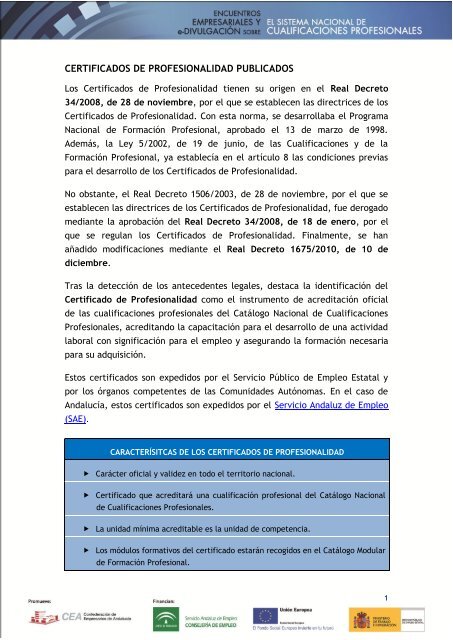 CERTIFICADOS DE PROFESIONALIDAD PUBLICADOS