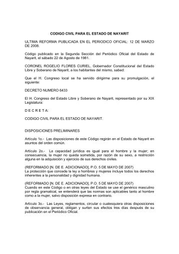 CODIGO CIVIL PARA EL ESTADO DE NAYARIT ULTIMA ...