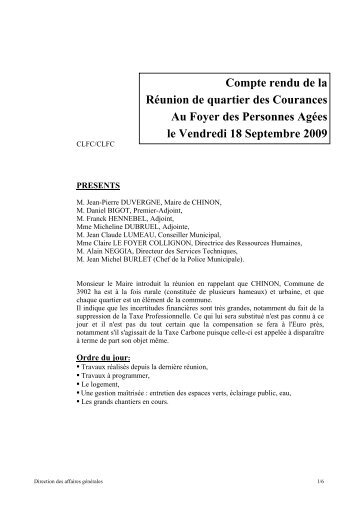 Compte rendu de la RÃ©union de quartier des Courances ... - Chinon