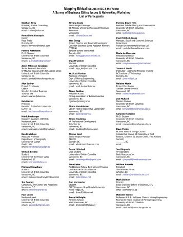 Participant List - Canadian Business Ethics Research Network