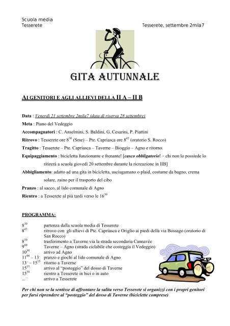 GITA AUTUNNALE - Scuola Media di Tesserete