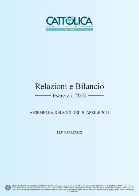 Bilancio Cattolica Assicurazioni al 31 dicembre 2010