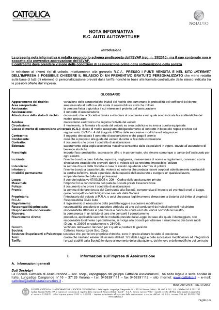 ATTESTATO DI RISCHIO CATTOLICA SCARICA
