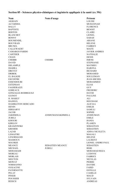 Liste des qualifiÃ©s 2012 aux fonctions de maÃ®tre de confÃ©rences