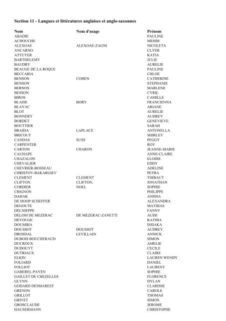 Liste des qualifiÃ©s 2012 aux fonctions de maÃ®tre de confÃ©rences