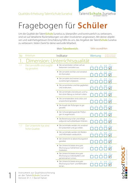 1 Fragebogen für Schüler - Talentschule Surselva