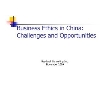 Business Ethics in China: Challenges and Opportunities - Canadian ...