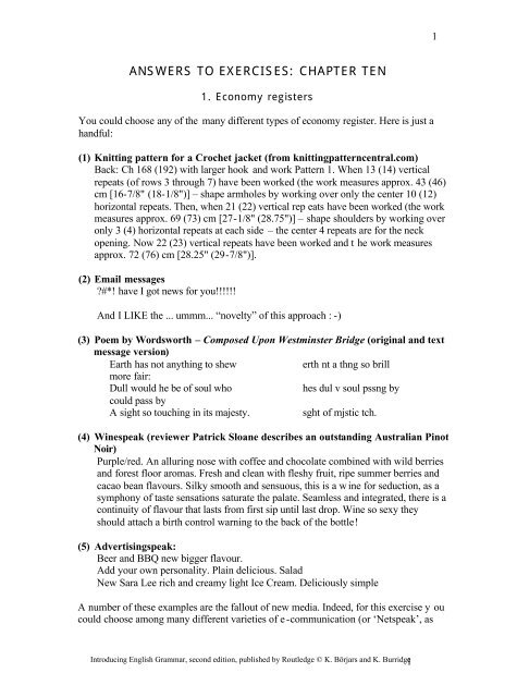 ANSWERS TO EXERCISES: CHAPTER TEN