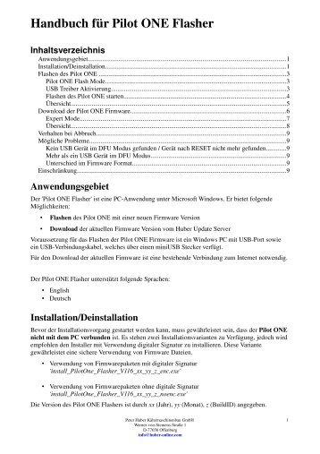 Handbuch für Pilot ONE Flasher Inhaltsverzeichnis - HUBER