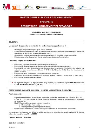 master sante publique et environnement specialite perinatalite