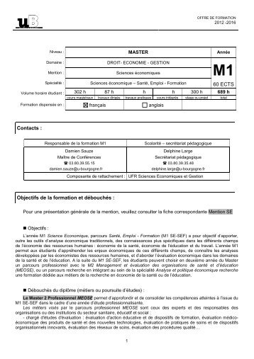 Fiche filiÃ¨re du M1 Sciences Ã©conomiques parcours santÃ©, emploi ...