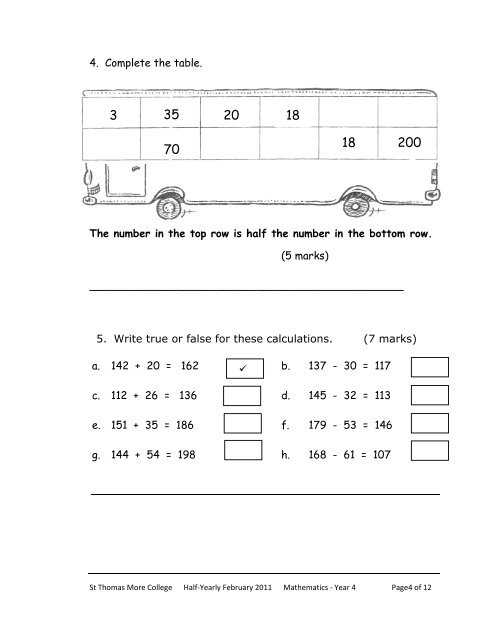 half yearly exam maths year 4 2010 - 2011 finalised - St Thomas ...