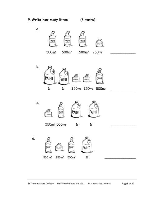 half yearly exam maths year 4 2010 - 2011 finalised - St Thomas ...