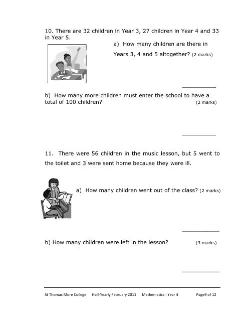 half yearly exam maths year 4 2010 - 2011 finalised - St Thomas ...