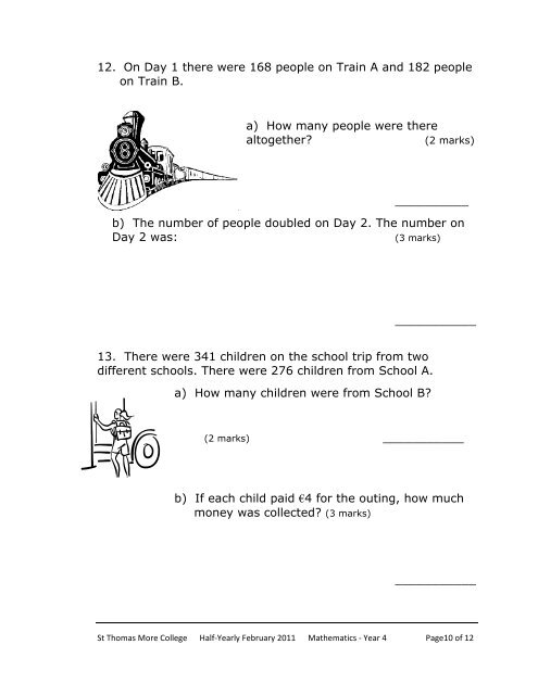 half yearly exam maths year 4 2010 - 2011 finalised - St Thomas ...