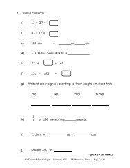 half yearly exam maths year 5 2010-2011 - St Thomas More College