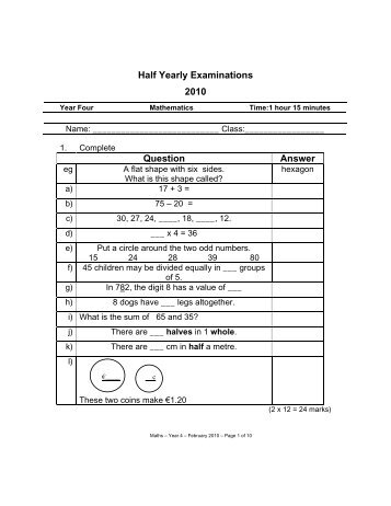 Half Yearly Examinations 2010 Question Answer