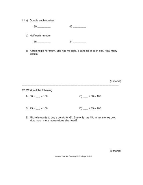 Half Yearly Examinations 2010 Question Answer