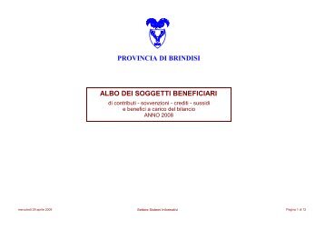 Albo dei Soggetti Beneficiari 2008 - Provincia di Brindisi