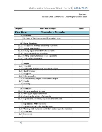 Mathematics Scheme of Work: Form 3 - St Joseph School, Blata l ...