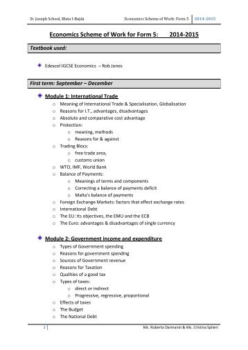 Economics Scheme of work for form 5 - St Joseph School, Blata l ...