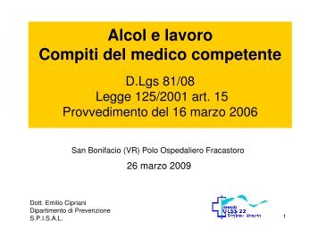 Alcol e lavoro Compiti del medico competente - Dipartimento di ...