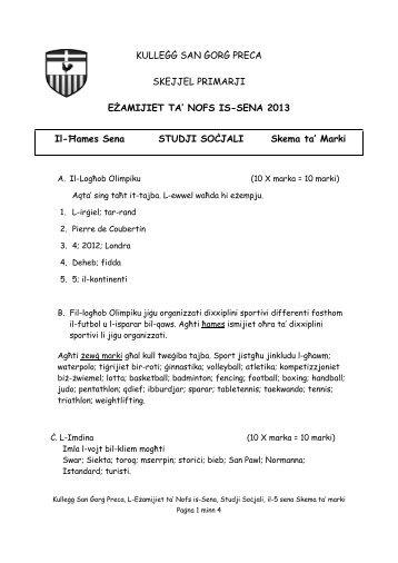 Social Studies - Marking Scheme