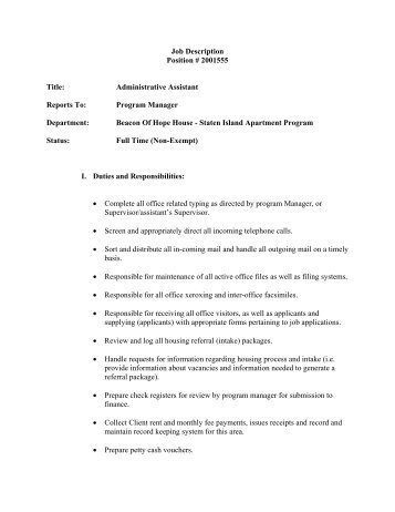 Job Description Position # 2001555 Title: Administrative Assistant ...
