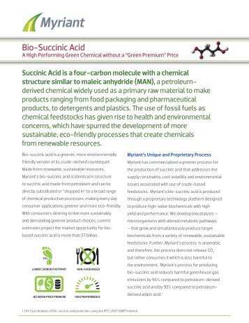 Myriant Bio-Succinic Acid Fact Sheet