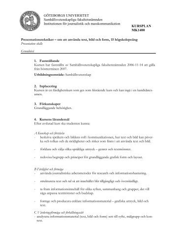 GÃTEBORGS UNIVERSITET SamhÃ¤llsvetenskapliga ... - JMG