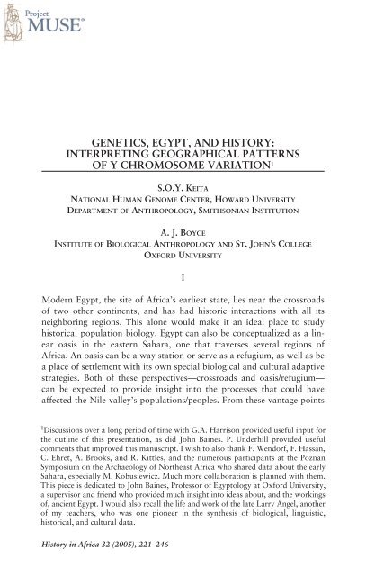 GENETICS, EGYPT, AND HISTORY: INTERPRETING ...