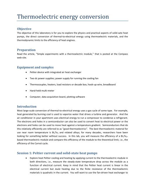 Lab D: Thermoelectric energy conversion