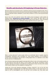 Benefits and drawbacks Of Employing A Private Detective