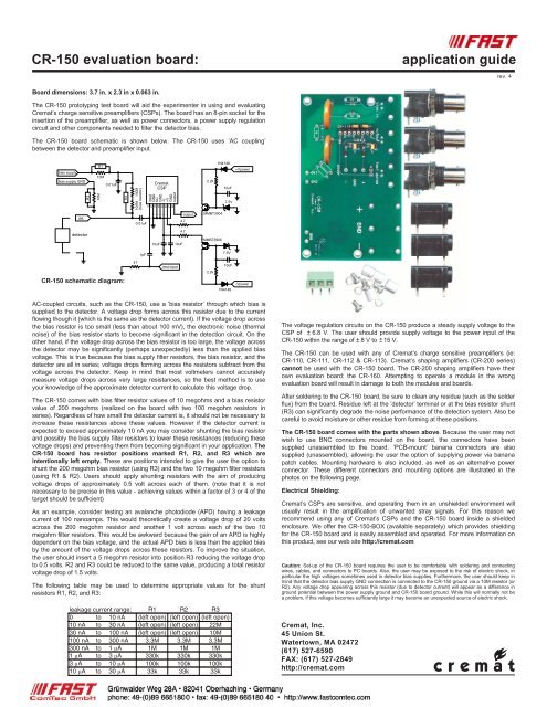 CR-150 evaluation board: application guide - FAST Comtec