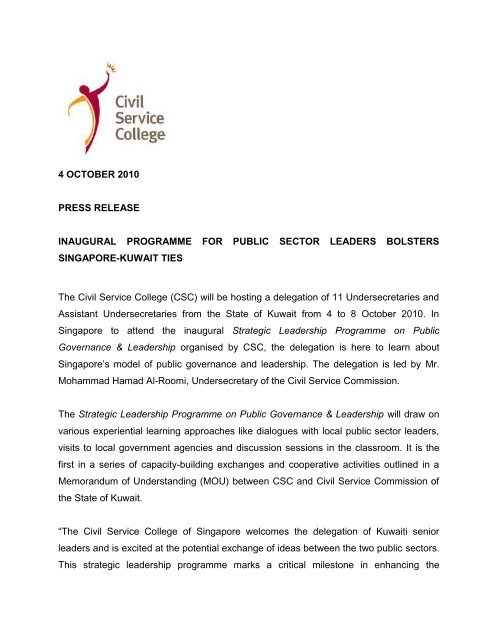 4 OCTOBER 2010 PRESS RELEASE INAUGURAL PROGRAMME ...