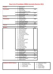 New List of Candidate NRNA Australia Election 2011