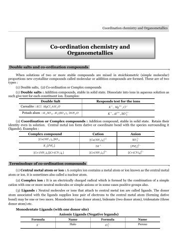 Co-ordination chemistry and Organometallics - TestBag
