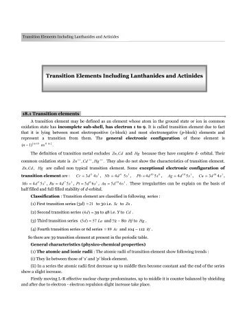 Transition Elements Including Lanthanides and Actinides - TestBag